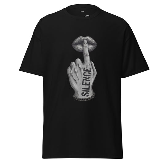 HOOVZ Silence T-Shirt black front view graphic silence design modern streetwear