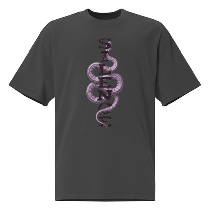 Black oversized t-shirt with Silence Snake graphic, dark aesthetic streetwear by HOOVZ
