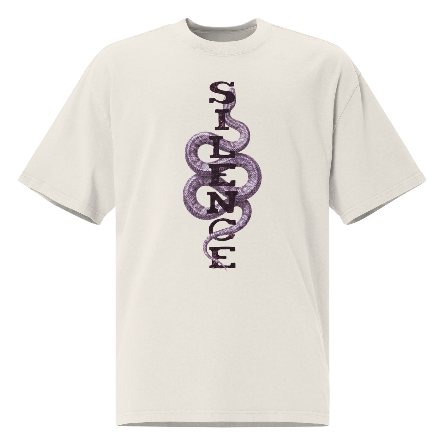 one oversized t-shirt with Silence Snake design, clean streetwear aesthetic HOOVZ