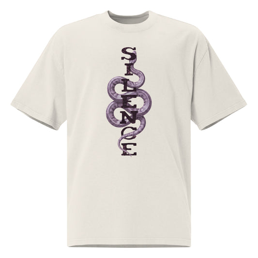 one oversized t-shirt with Silence Snake design, clean streetwear aesthetic HOOVZ