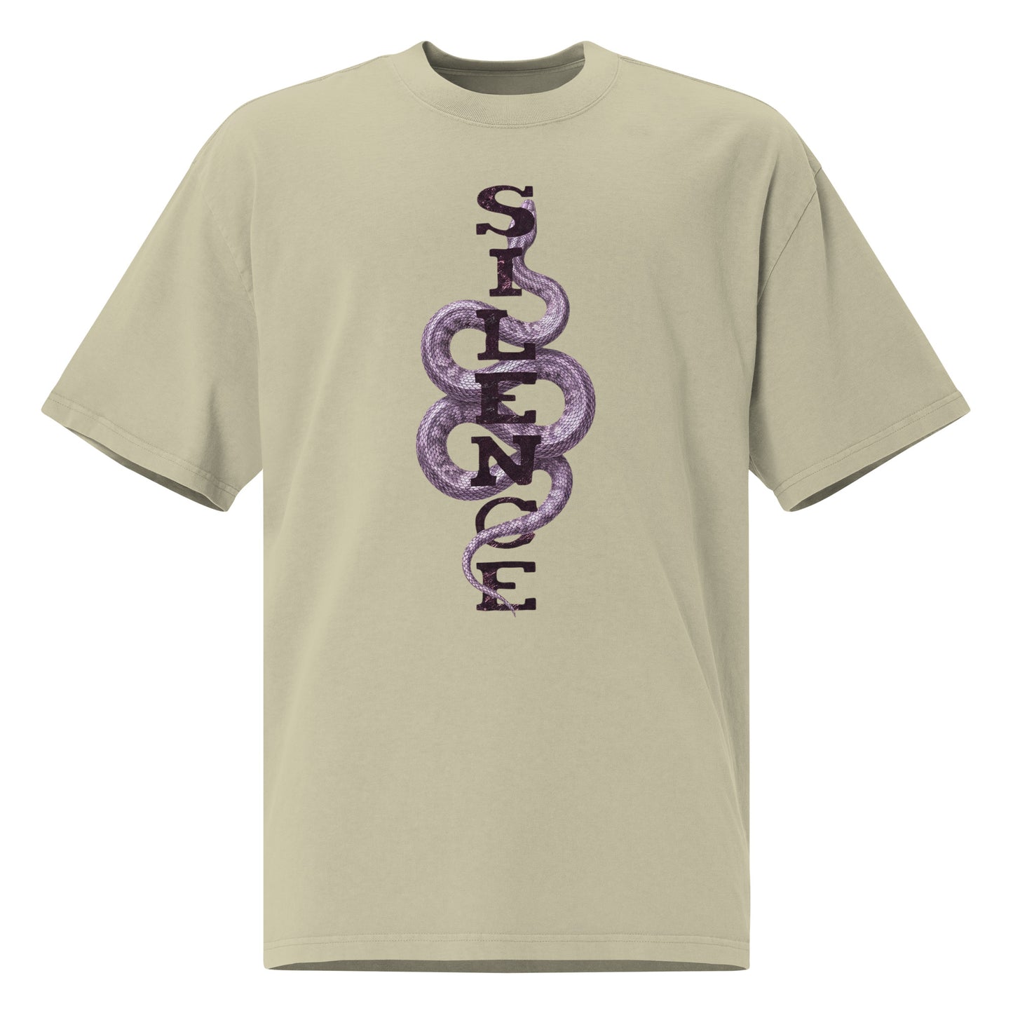 Eucalyptus oversized t-shirt with Silence Snake graphic, modern streetwear HOOVZ